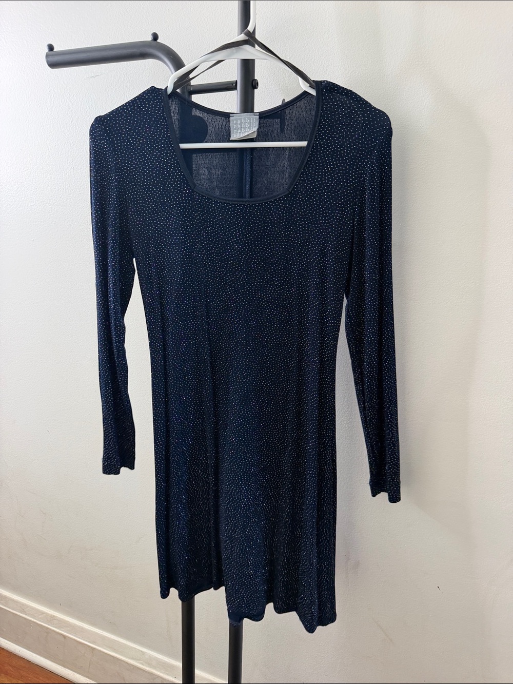 Rabbit Rabbit Rabbit Navy Long-Sleeve Scoop Neck Dress with Sparkle